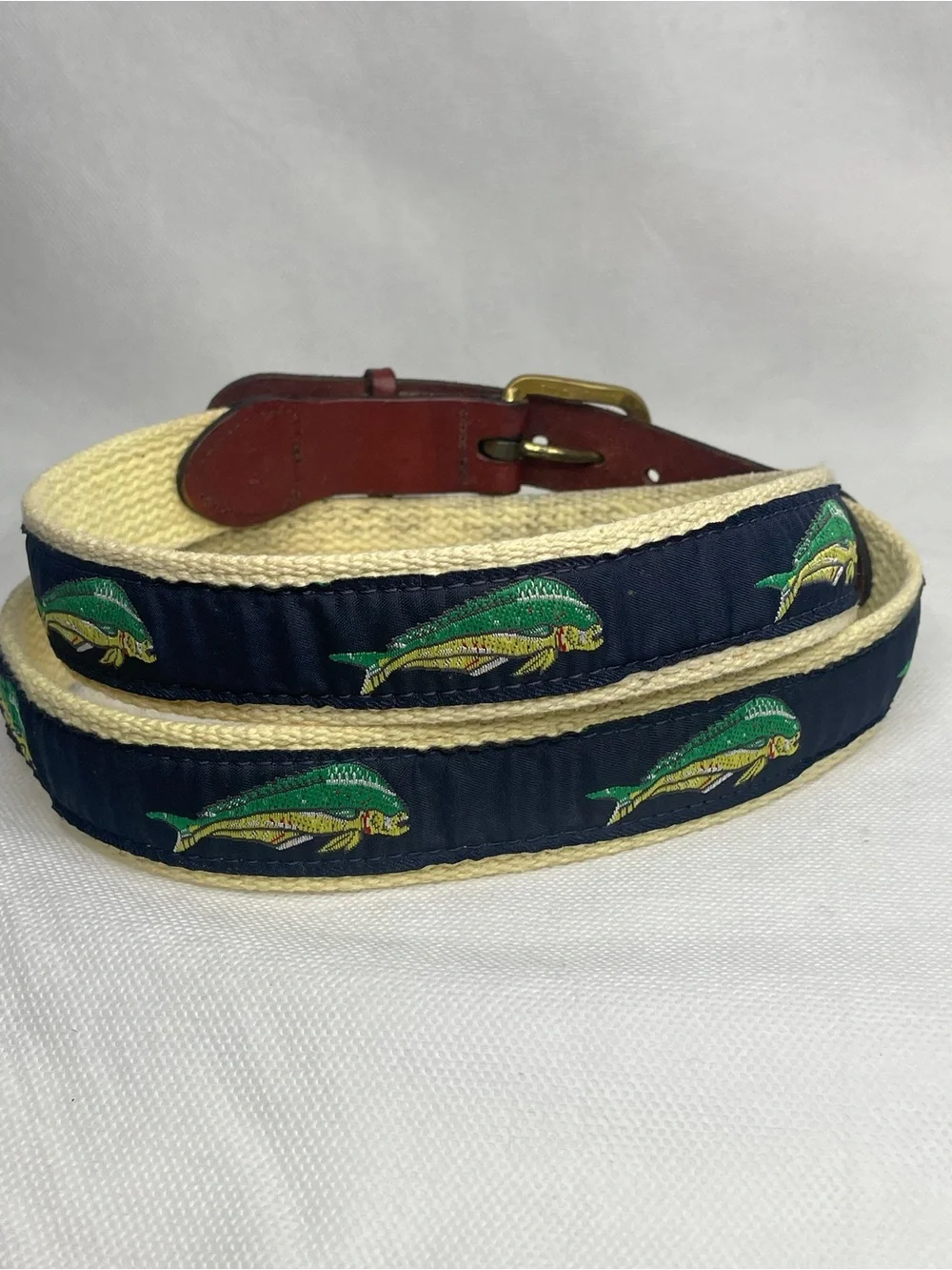 Leather Man Ltd Premium Top Grain Leather Golf Belt Size 40 Mahi Mahi Fish Blue
